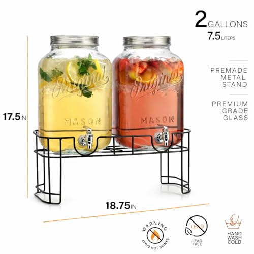 2 GALLON 2 PACK Glass Drink Dispensers for Parties