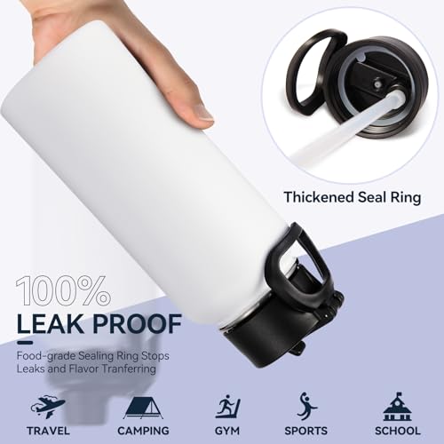 32 oz Insulated Water Bottles Bulk with 2 Lids (4 Count)