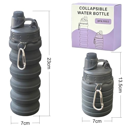 Collapsible Water Bottles Two Pack Travel Sports Portable Sport Water Bottle comes with mountaineering Buckle 500ml silicone Water (2 Count)