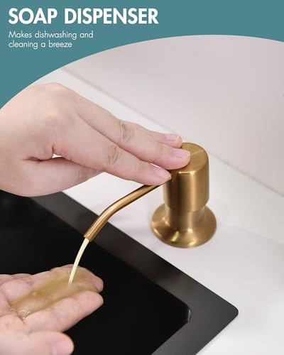 Gold LED Kitchen Faucet with Soap Dispenser and Pull Down Sprayer
