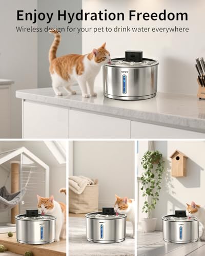 Cordless Cat Water Fountain Stainless Steel