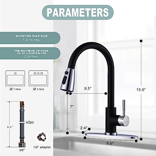 Black and Chrome Kitchen Faucet with Sprayer