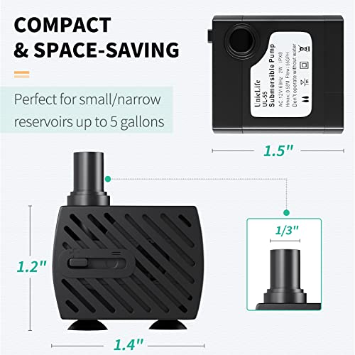 Pet Replacement Pump 60 GPH 2W 2ft High Lift Quiet Pump for Smart Pet Fountains 12 V Compact Submersible Water Pump with 120 V Converter Adaptor for Nano Fish Tanks Bowls Up to 5 Gallons