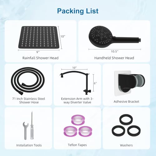 All Metal 10" High Pressure Rain Shower Head Combo