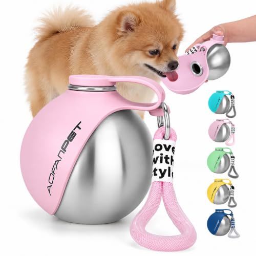Portable Dog Water Bottle 10oz Stainless Steel Travel Dog Water Dispenser with Bowl No