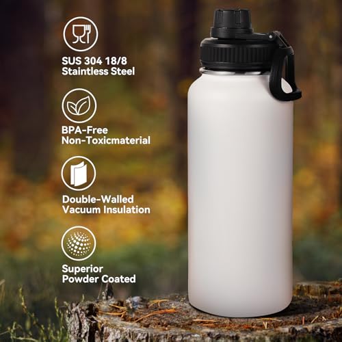 32 oz Insulated Water Bottles Bulk with 2 Lids (4 Count)