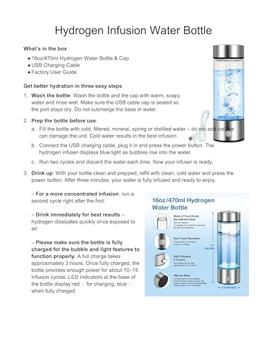 Aqua Vital Hydrogen Water Bottle 2026 Generator 16 oz SPE PEM Ionized H2