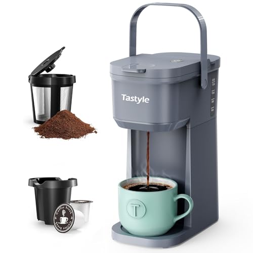 Mini Single Serve Coffee Maker for K Cups and Grounds with Handle
