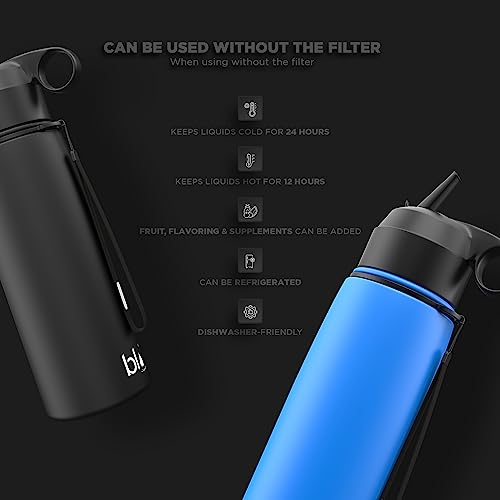 All-in-ONE | Vacuum Insulated Stainless Steel Water Bottle Flask with a Filter (26oz) | Made in The USA | Removes 99.99% contaminants (Regular - Blue)