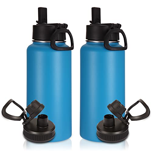 32 oz Insulated Water Bottles Bulk 2 Pack with Straw Lid & Spout Lid
