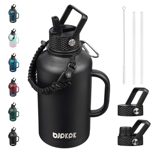 64oz Insulated Water Bottle with Straw Lid Large Stainless Steel Jug