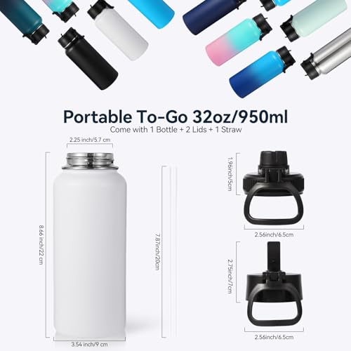 32 oz Insulated Water Bottle with 2 Lids