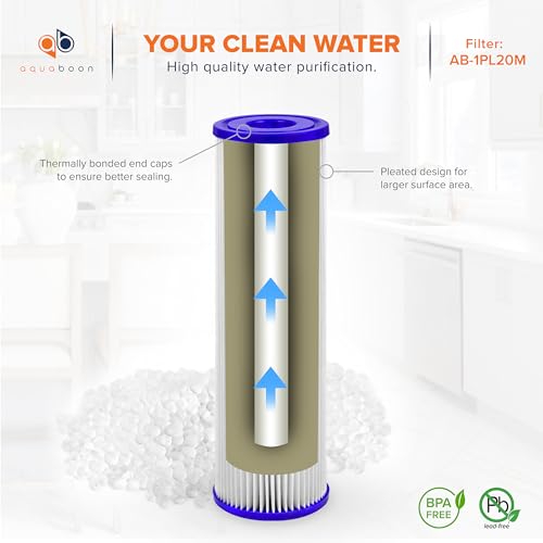 20 Micron Pleated Sediment Filter Cartridge 10" x 2.5" Whole House Water Filter Replacement Compatible with WFPFC3002