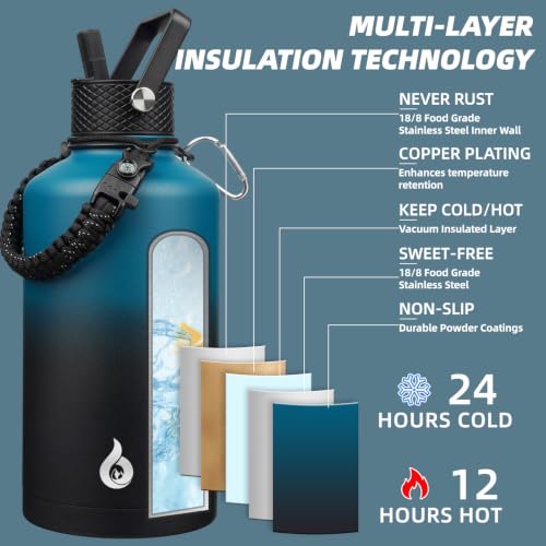 87oz Insulated Water Bottle with Straw Lid Stainless Steel Water Jug