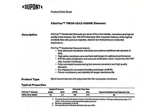 TW30-1812-100HR 100 GPD TFC High Rejection Membrane for Undersink Reverse Osmosis (RO) System