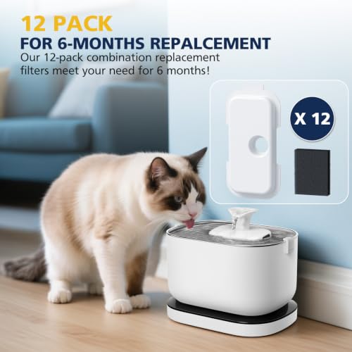 Replacement Filters for PETLIBRO Dockstream Cat Water Fountain PLWF106 (12 Count)