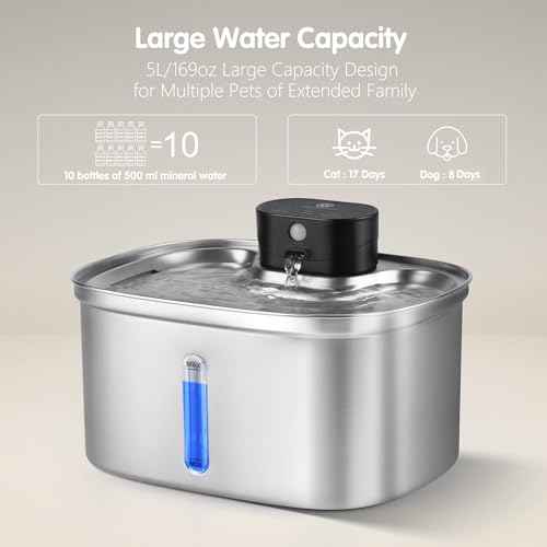 5L 169oz Automatic Stainless Steel Pet Water Fountain for Cats & Dogs
