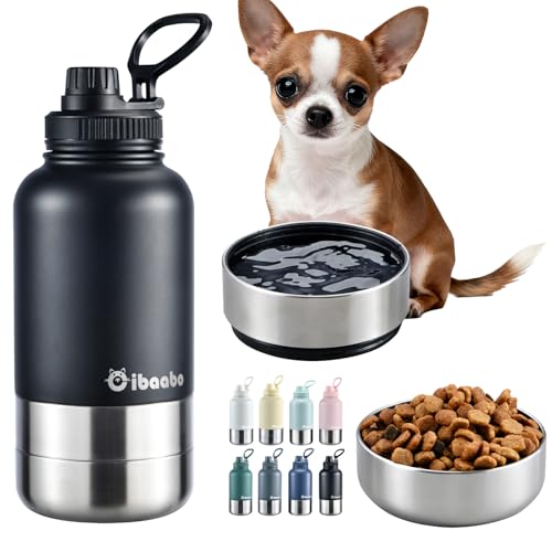 Insulated Dog Water Bottle 32oz Keep Water Cool with 2 Bowls
