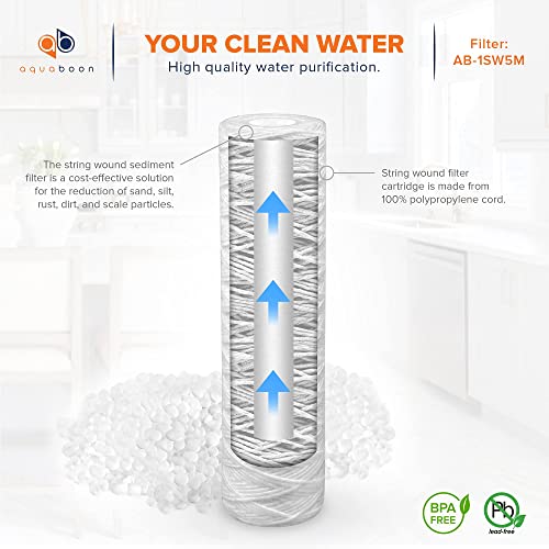 Whole House 5 Micron 10 x 2.5 String Wound Sediment Water Filter Cartridge Replacement Compatible with Well Water Filter WHKF (6 Count)