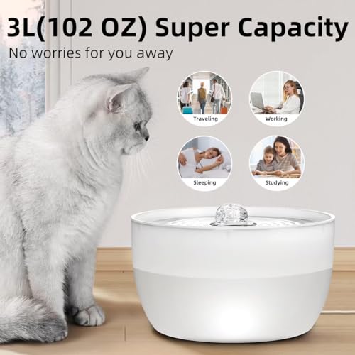 W8 Stainless Steel Dog & Cat Water Fountain with LED Light