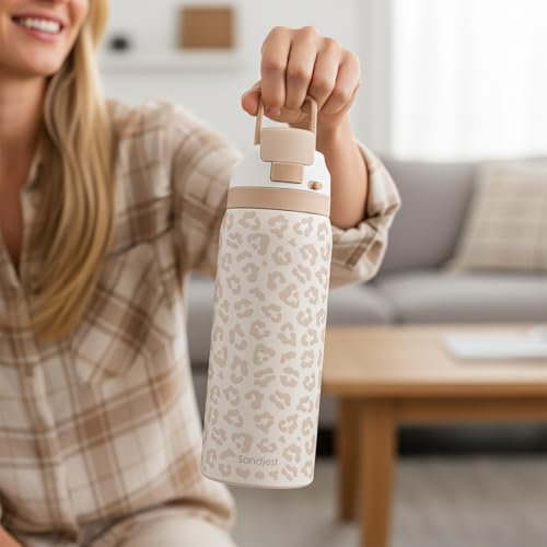 Leopard Print Insulated Stainless Steel Water Bottle with Straw for Sports and Travel