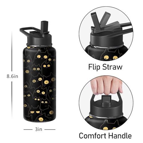 18oz Cat Water Bottle with Handle and Flip Straw