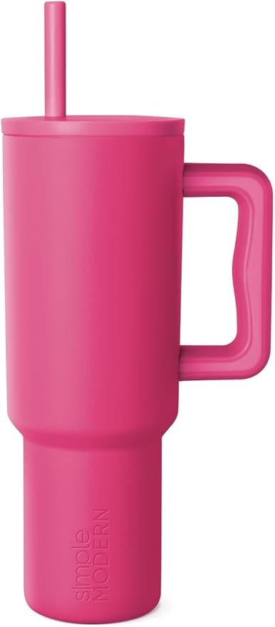 Simple Modern 40 oz Tumbler with Handle and Straw Lid | Leak-Proof Insulated Stainless Steel Water Bottle Travel Mug Cupholder Use | Gifts for Women Men Him Her | Trek Signature | Berry