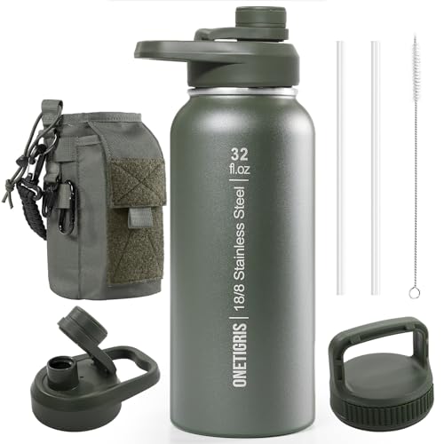 32oz Insulated Tactical Water Bottle with Straw & MOLLE Sleeve