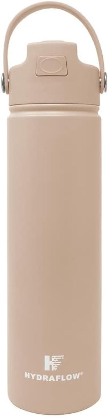 Hydraflow Hybrid - Triple Wall Vacuum Insulated Water Bottle with Flip Straw (25oz, Clay) Stainless Steel Metal Thermos, Reusable Leak Proof BPA-FREE for Sports and Travel