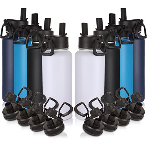 32 oz Insulated Water Bottles Bulk 8 Pack with Straw Lid & Spout Lid (8 Count)