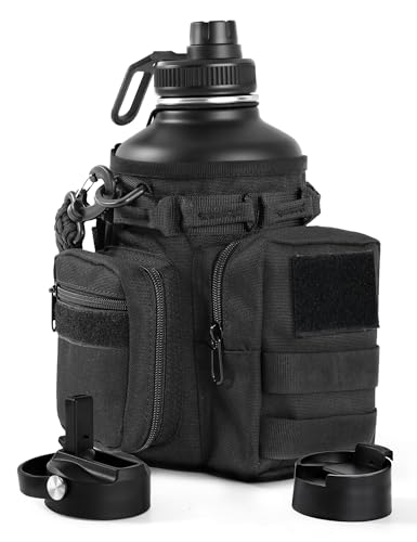 64 Oz Black Tactical Water Bottle with 3 Lids