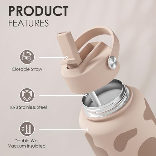 Cow Print Water Bottle 32oz Stainless Steel with Lid