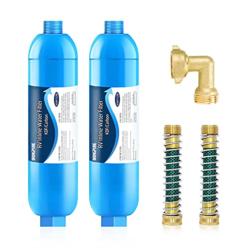 RV Water Filter with 90 Degree Elbow and Flexible Hose Protector (2 Count)