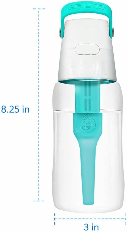 Dafi Filtered Water Bottle with Straw 17 oz - Sports Water Bottle Reusable with Carbon Filter for Gym, Travel, Daily Use - Leakproof, BPA-Free with Hypoallergenic Mouthpiece & Carrying Handle - Blue