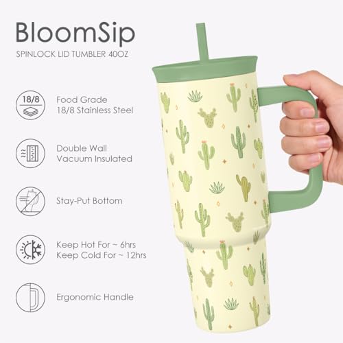 Cactus Stainless Steel Locking Lid Silicone Straw Tumbler with Handle 40oz
