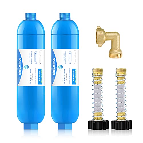 RV Inline Water Filter with 90 Degree Elbow and Flexible Hose (2 Count)