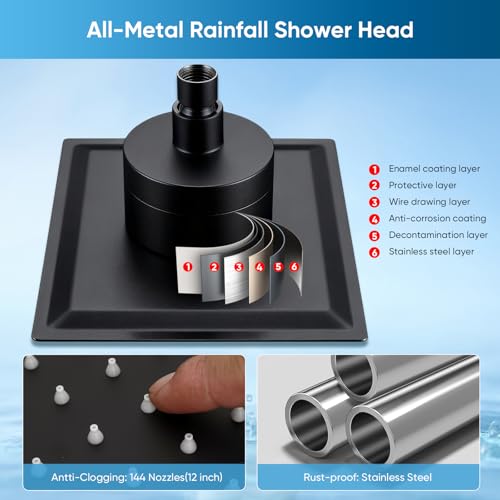 8 Inch Square Rain Shower Head with Filter for Hard Water