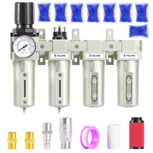 0-240PSI 3/4 Inch NPT Industrial Grade 4 Stage Air Drying System, Particulate Filter, Coalescing Filter, Double Desiccant Dryer 5 Micron Filter +0.01 Micron Filter (Manual Drainage)