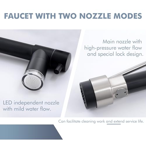 Matte Black Kitchen Faucet with Pull Down Sprayer LED Double