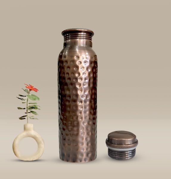 Feather Printed Copper Water Bottle Leak Proof Ayurvedic Drinkware Copper Vessel for Sports, Gym, Outdoors, Yoga, Kitchen