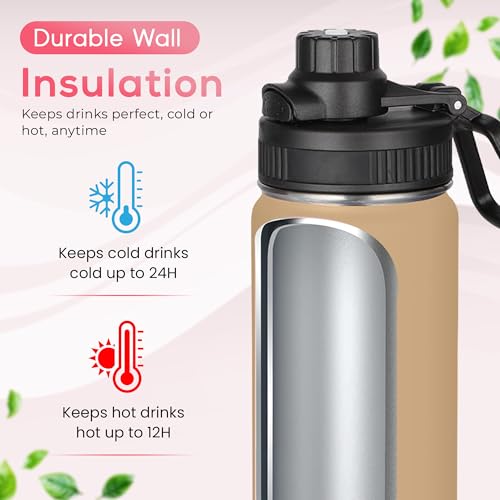 Y TOP 24 oz Insulated Water Bottle Leak Proof Spout Lid Fits in Car Cup Holder