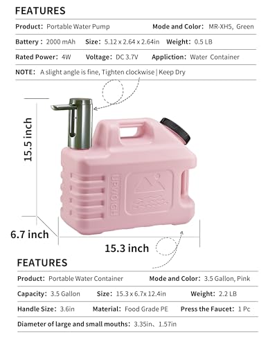 3.5 Gallon Water Jug with Rechargeable Touch Pump