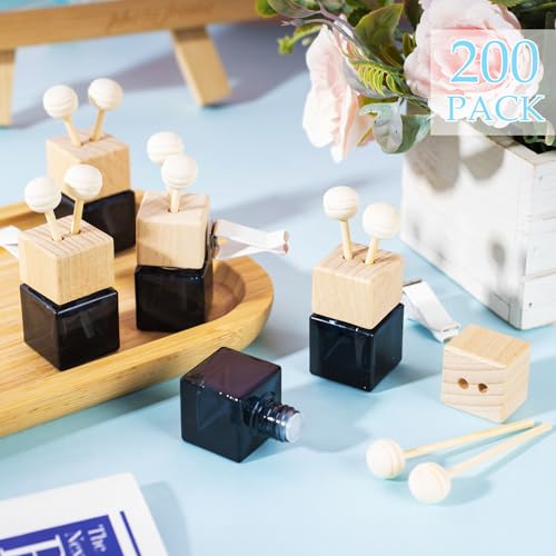 60 Pcs Car Air Freshener Diffuser with Vent Clip Empty Car Diffuser Bottles for Essential Oil Perfume Glass Bottle with Wooden Caps Stick (16 Fl Oz)