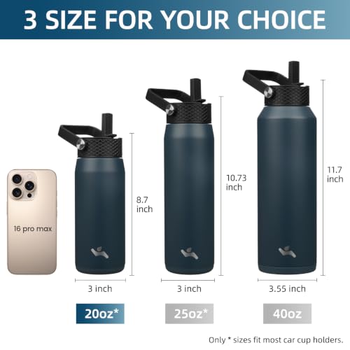 20 oz Insulated Stainless Steel Water Bottle with 3 Lids