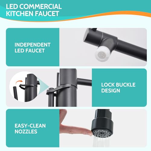 Matte Black LED Kitchen Faucet with Pull Down Sprayer