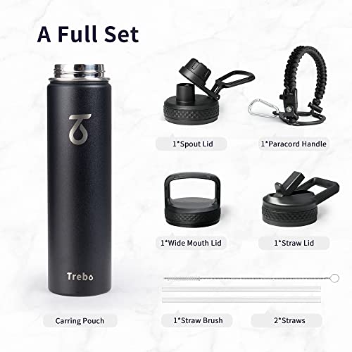 Insulated Water Bottle 24 oz with 3 Lids