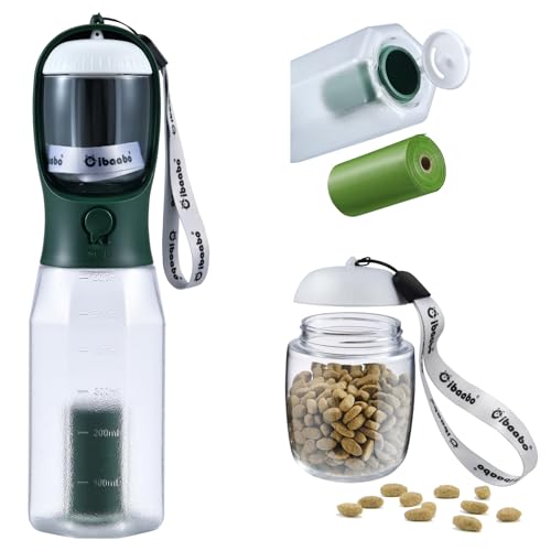 Dog Water Bottle with Food Container & Poop Bag Holder & Filter
