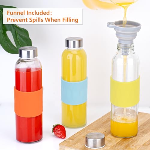 18oz Glass Juice Bottles with Stainless Steel Lids Leak Proof 6 Pack (6 Count)