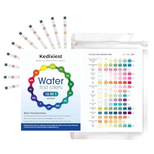 16-in-1 Drinking Water Test Strips, 20 PCS - Home Testing Kit for Tap & Well Water | Lead, Nitrate, Chlorine, Iron, Manganese, pH, Hardness, Mercury, Fluoride Detection (50 Count)