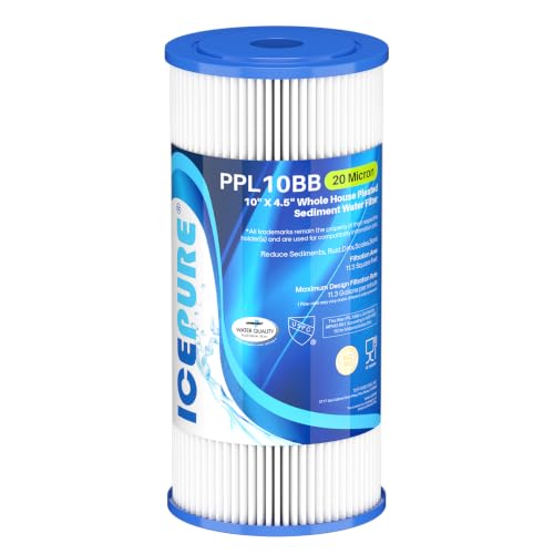20 Micron 10" x 4.5" Whole House Extra Coarse Pleated Sediment Filter for Well Water